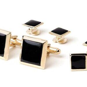 GENUINE ONYX Square /size 18mm Links 11mm studs/ Polish Gold Formal Set